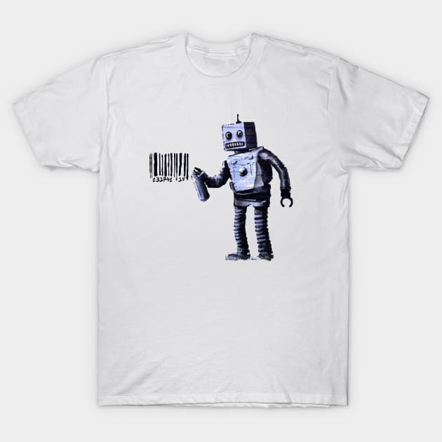BANKSY Robot Spray Painting Barcode T-Shirt by inkstyl